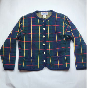 Tally-Ho Vintage 80s Plaid Button Up Cardigan Swe… - image 1